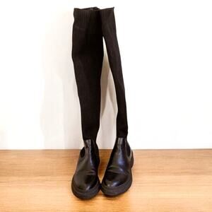 Zara Chunky Knee High Sock Boots, Size 36 Black